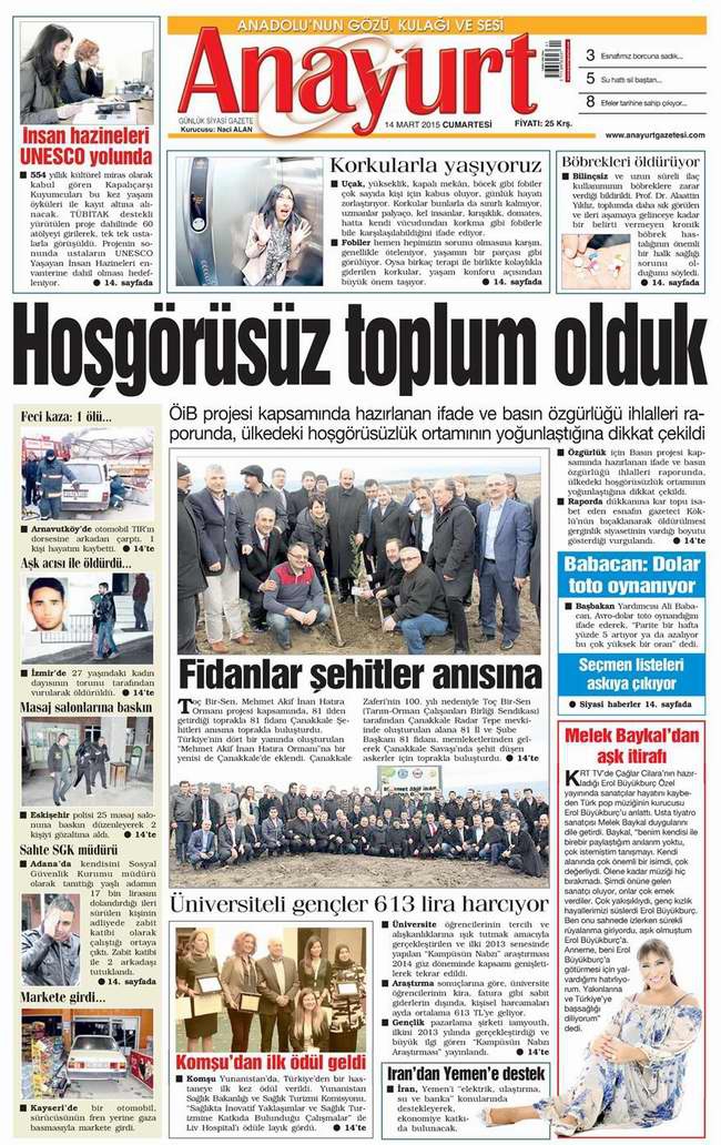 Bugünün Gazete Manşetleri - 14 Mart 2015 2