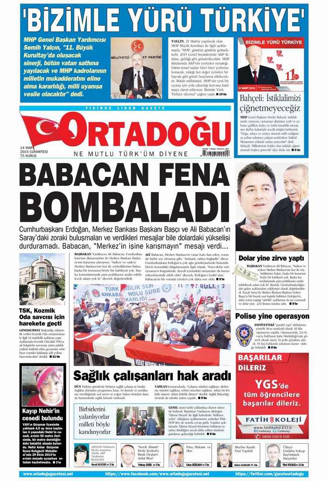 Bugünün Gazete Manşetleri - 14 Mart 2015 20