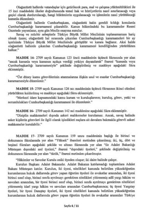 Anayasa’nın Değiştirilecek 21 Maddesi 6