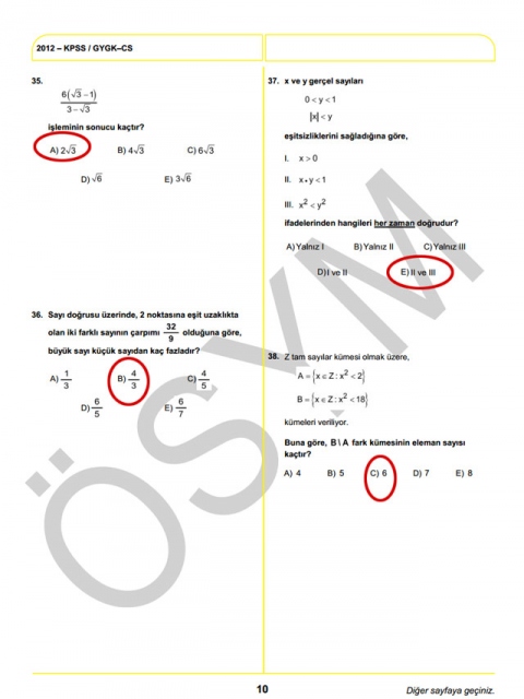 2012 KPSS Soru ve Cevapları 10