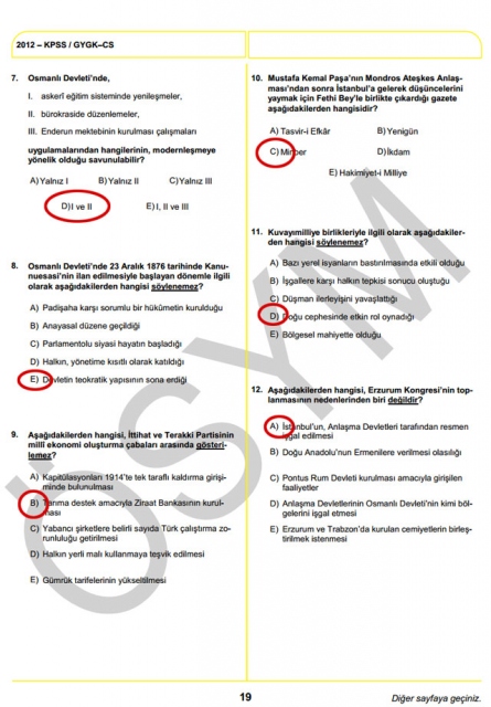 2012 KPSS Soru ve Cevapları 19