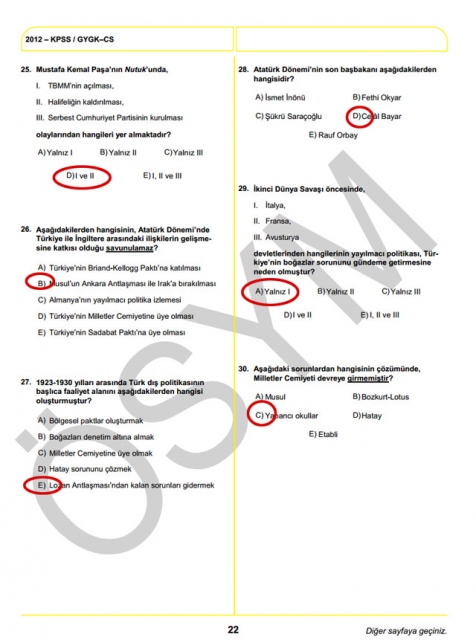 2012 KPSS Soru ve Cevapları 22