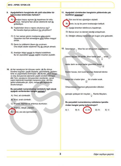 2012 KPSS Soru ve Cevapları 3