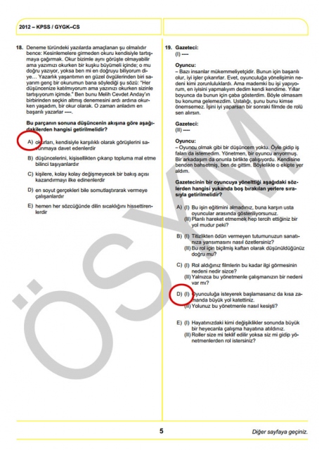2012 KPSS Soru ve Cevapları 5