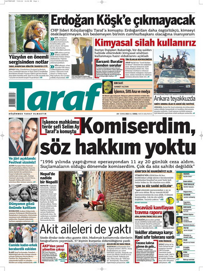 Gazete Manşetleri - 24 Temmuz 2012 17
