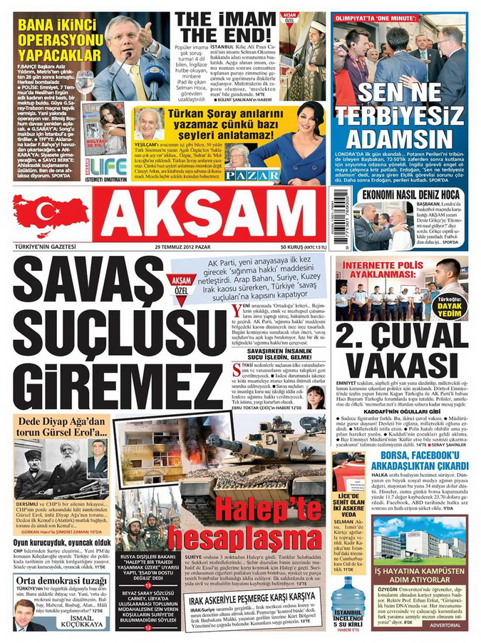Gazete Manşetleri - 29 Temmuz 2012 1