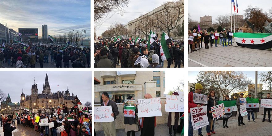 Rusya’nın İdlib’teki Katliamları Dünyanın Birçok Yerinde Protesto Edildi 