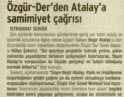 ÖZGÜR-DER'DEN ATALAY'A SAMİMİYET ÇAĞRISI