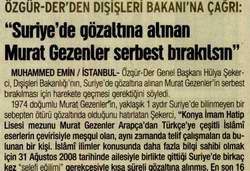 "SURİYE'DE GÖZALTINA ALINAN MURAT GEZENLER SERBEST BIRAKILSIN"