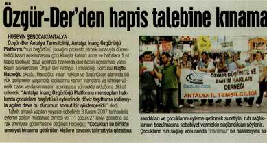 ÖZGÜR-DER'DEN HAPİS TALEBİNE KINAMA