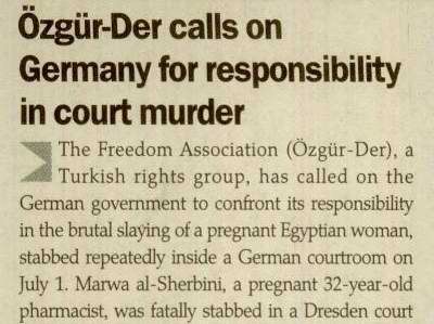 ÖZGÜR-DER CALLS ON GERMANY FOR RESPONSİBİLİTY İN COURT MURDER