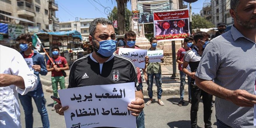 İdlibliler Rusya’nın Yardımları Engellemesini Protesto Etti