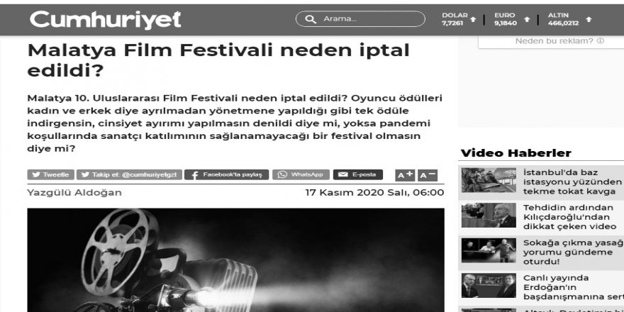 Cumhuriyet, Malatya Film Festivali’nin neden iptal edildiğini anlamamış