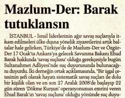 Mazlum-Der: Barak Tutuklansın