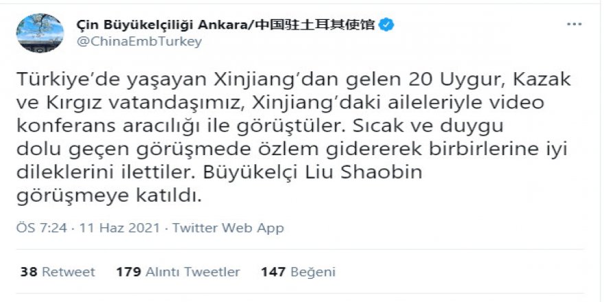 Çin’in Ankara Büyükelçiliği Müslümanların izzet-i nefsi ile dalga geçiyor!