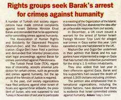 Rights Groups Seek Barak's Arrest For Crimes Against Humanity