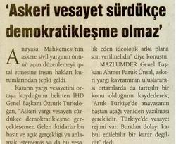 'Askeri Vesayet Sürdükçe Demokratikleşme Olmaz'