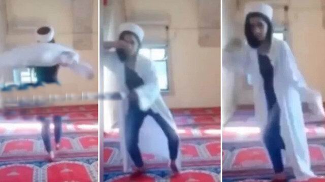 İyice azıttılar: Camiye girip imam cübbesi ve sarığıyla dans etti