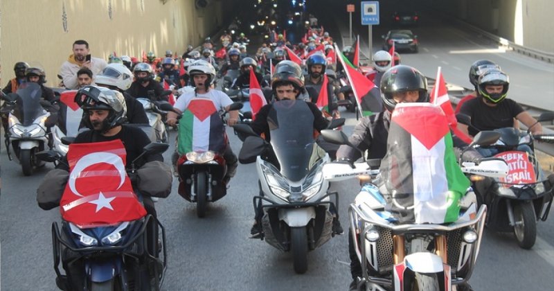 Yüzlerce motorlu Filistin için yola çıktı
