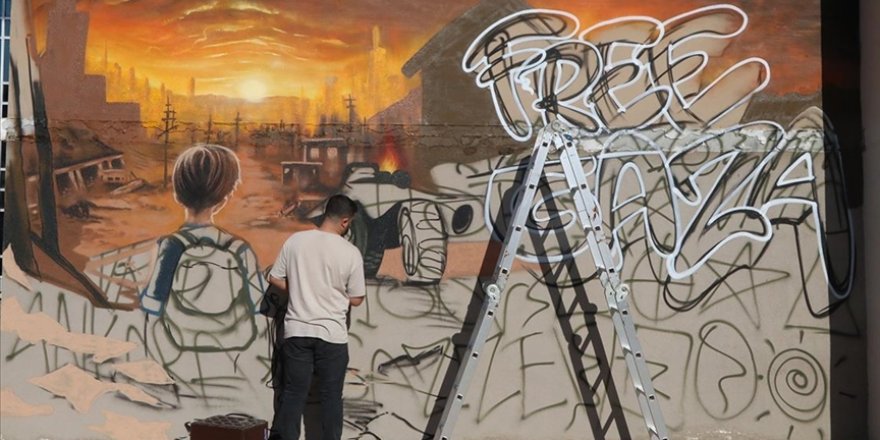 Çankırı'da grafiti sanatıyla Filistin'deki acıya dikkat çekildi