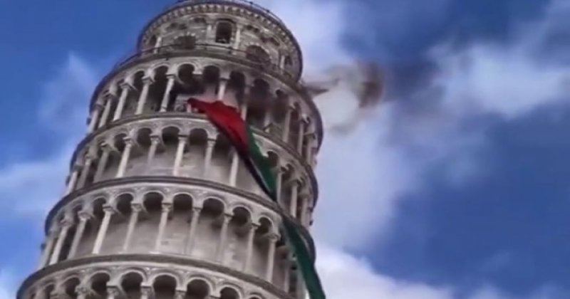 İtalya'da Pisa Kulesi'ne dev Filistin bayrağı asıldı