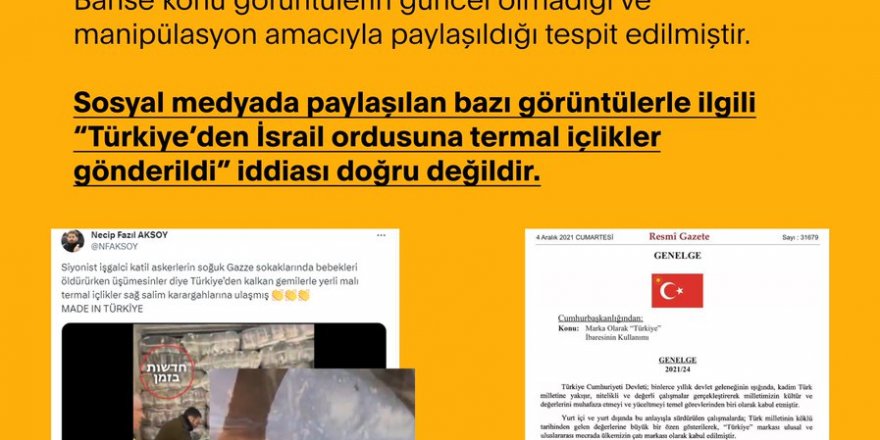 “Türkiye’den İsrail ordusuna termal içlikler gönderildi” iddiasına yalanlama