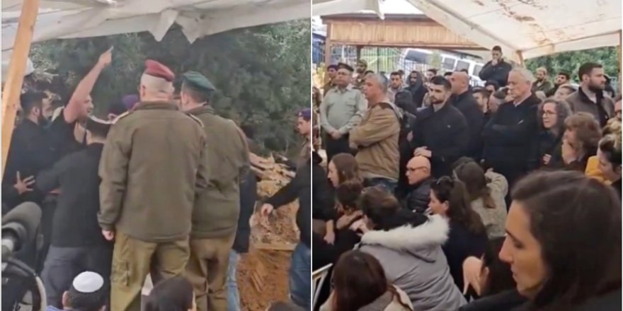 Gazze'de öldürülen Siyonist askerin cenazesinde olay çıktı