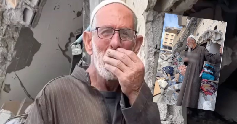 Gazzeli yaşlı adam evinin yıkıntıları karşısında gözyaşlarına boğuldu