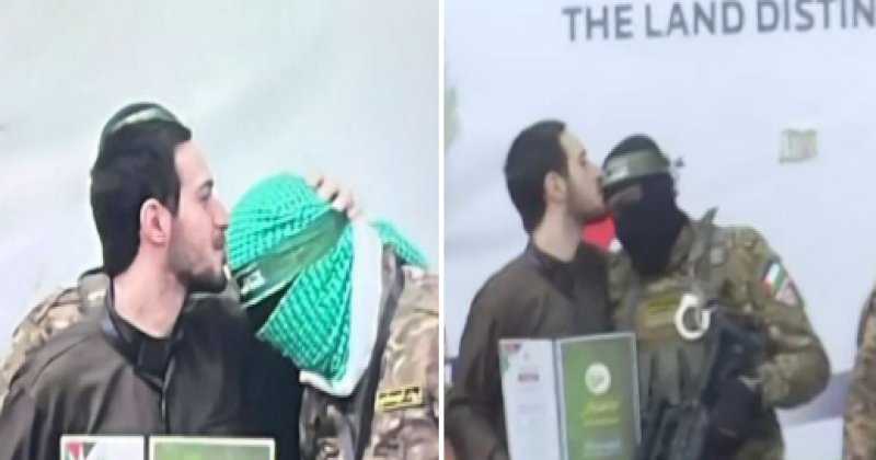İsrailli esir ayrılmadan önce Kassam mücahitlerini alnından öptü!