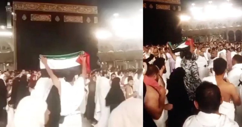 Suud rejimi  Kabe'de Filistin bayrağı açan bir kişiyi göz altına aldı