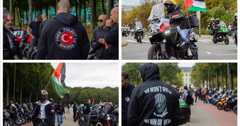 Hollanda'da motosiklet sürücülerinden Filistin'e destek gösterisi
