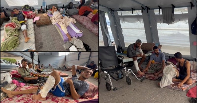 Sağlık sisteminin çöktüğü Gazze'de yaralılar Nasır Hastanesi'nin avlusunda tedavi ediliyor