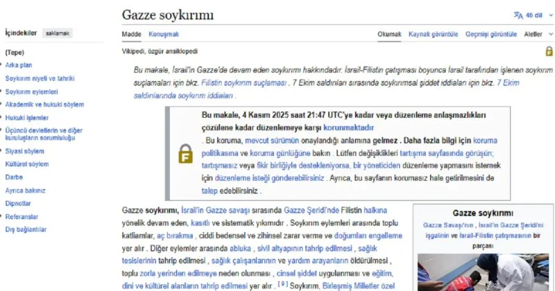 Wikipedia “Gazze Soykırımı” sayfasını düzenlemeye kapattı