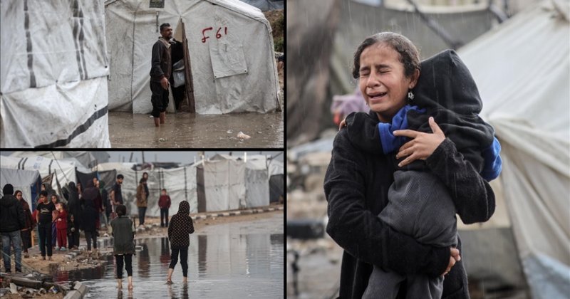Gazzeli mazlumların sığındıkları çadırları su bastı