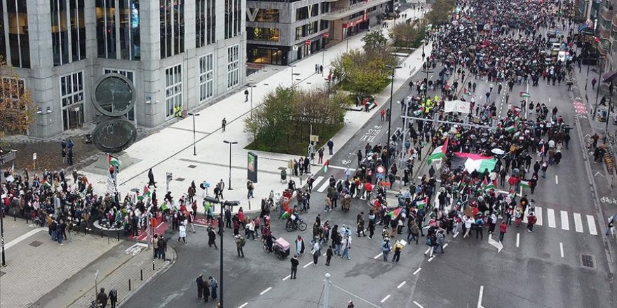 Belçika'da binlerce kişi Gazze'ye destek gösterisi düzenledi