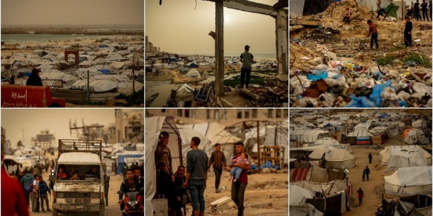 Gazze'de etkili olan kum fırtınası güç koşullarda yaşayan Filistinlilere zor anlar yaşatıyor