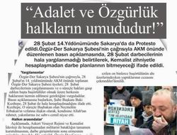 "Adalet Ve Özgürlük Halkların Umududur!”
