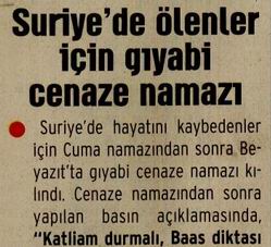 Suriye'de Ölenler İçin Gıyabi Cenaze Namazı