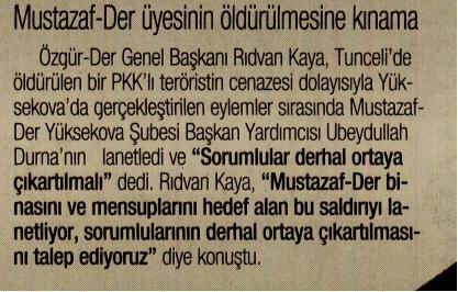 Mustazaf-Der Üyesinin Öldürülmesine Kınama