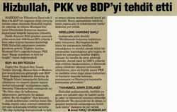 Hizbullah, PKK Ve BDP'yi Tehdit Etti