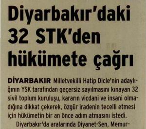 Diyarbakır'daki 32 Stk'den Hükümete Çağrı