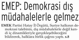EMEP: Demokrasi Dış Müdahalelerle Gelmez
