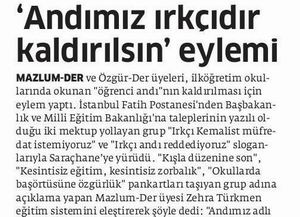 'Andımız Irkçıdır Kaldırılsın' Eylemi