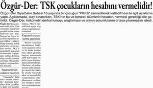 Özgür-Der: TSK Çocukların Hesabını Vermelidir
