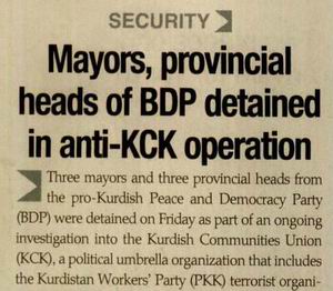 Mayors, Provincial Heads Of BDP Detained in Anti-KCK Operation