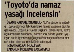 Toyota'da Namaz Yasağı İncelensin'