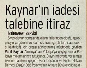 Kaynar'ın İadesi Talebine İtiraz