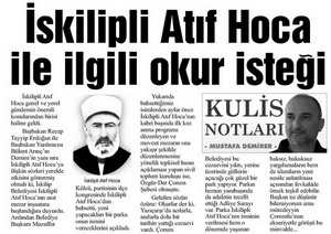 İskilipli Atıf Hoca İle İlgili Okur İsteği