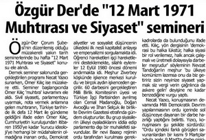 "12 Mart 1971 Muhtırası ve Siyaset" Semineri