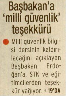 Başbakan'a 'Milli Güvenlik' Teşekkürü